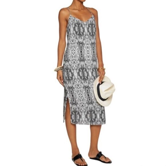 Rebecca Minkoff Black and White Erika Snakeskin Midi Dress 2 - Picture 1 of 15